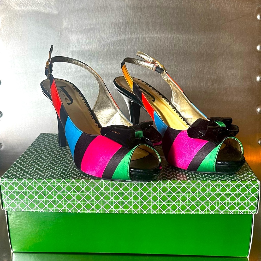 J. Renee Multi color peep toe pumps.